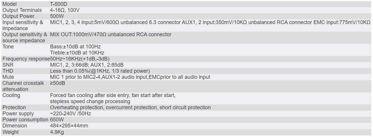 T-500D Digital Mixer Amplifier(Phone Jack Mic Input)