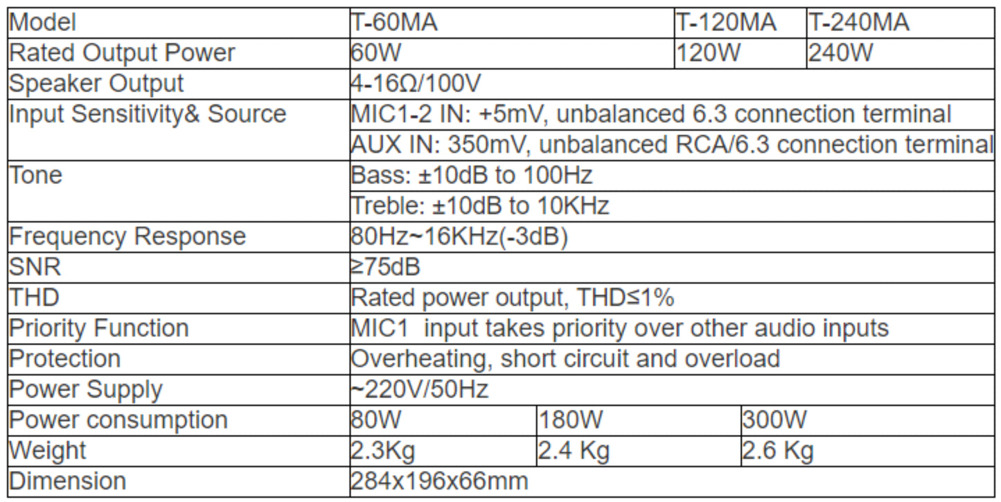 T-60MA T-120MA T-240MA Mini Amplifier