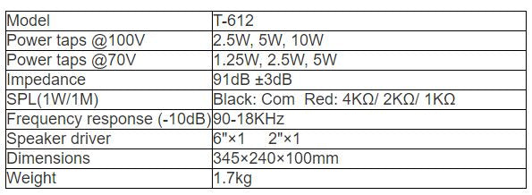 T-612 Wall Mount Loudspeaker (2.5W-5W-10W)