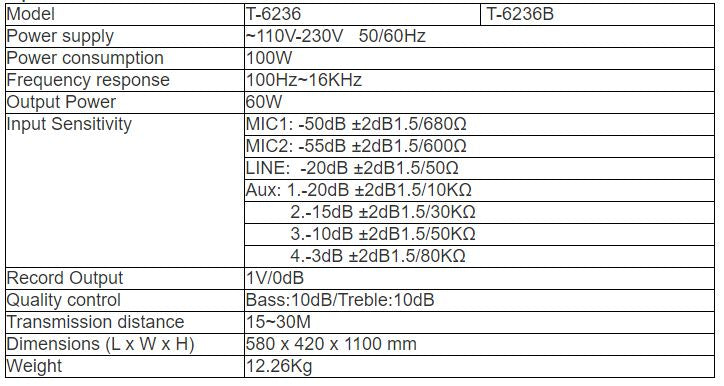 T-6236 Lectern T-6236B Lectern with Wireless VHF MIC