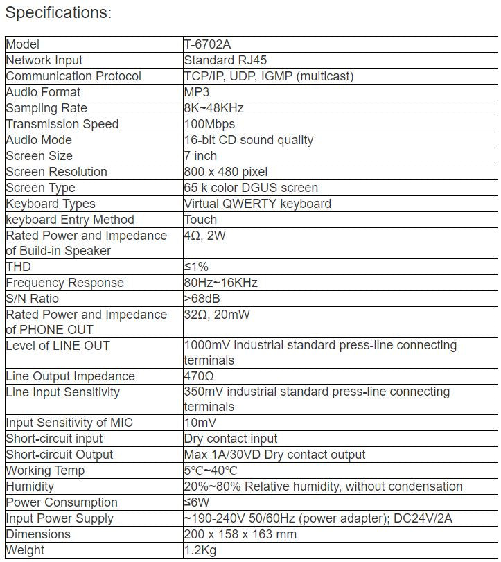 T-6702A Desktop Paging Microphone with 7 inch Touch Screen