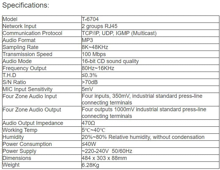 T-6704 Four Channel IP Network Audio Adapter (Rack Mount)