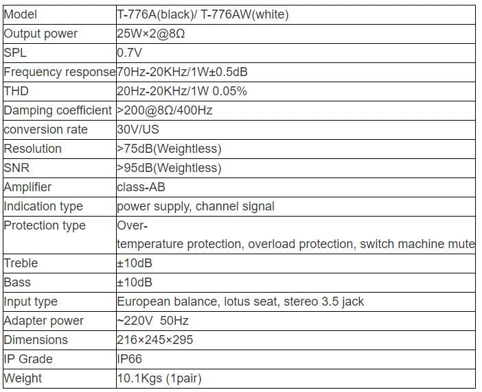 T-776A T-776AW Active Wall Mount Speaker (Black in Pair, 2×25W)