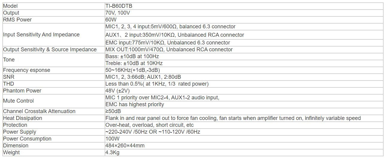 TI-B60DTB Mixer Amplifier with MP3 TUNER Bluetooth(Phoenix Mic Input)