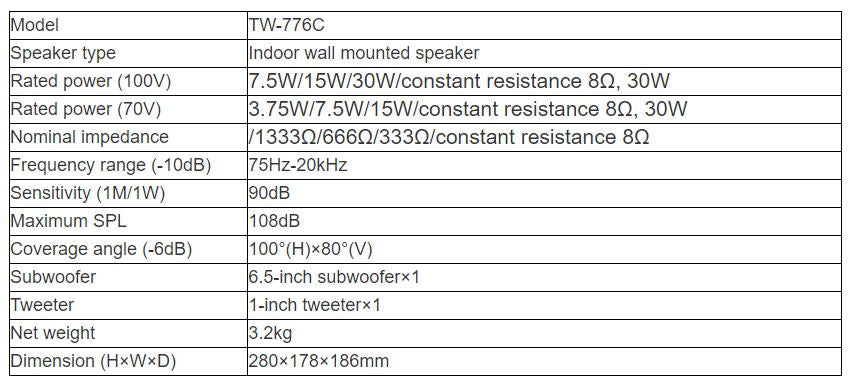 TW-776C Indoor Wall Mounted Speaker