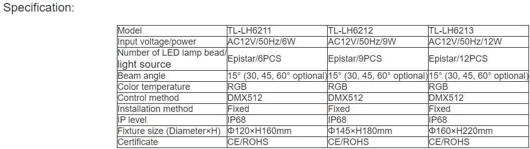 TL-LH6211,TL-LH6212,TL-LH6213 LED Underwater Light
