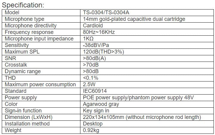 TS-0304, TS-0304A Full Digital Conference System Chairman Delegate Unit