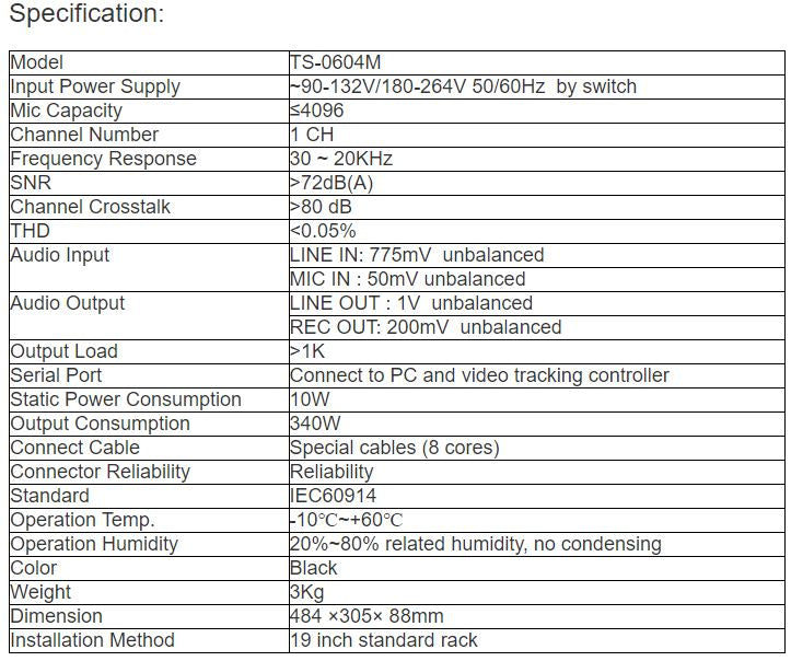 TS-0604 Series TS-0604M Digital Conference System Controller