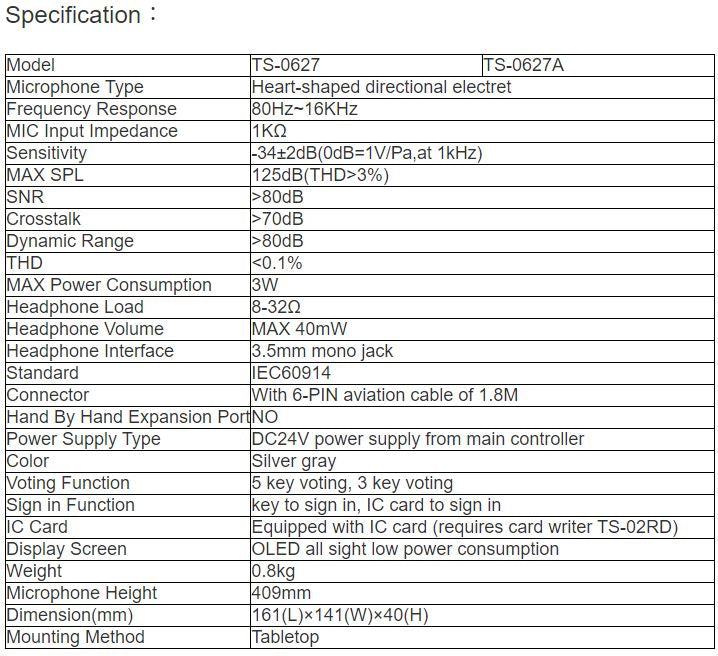 TS-0604 Series TS-0627, TS-0627A Digital Chairman, Delegate Unit (Discussion, Voting & IC Card)