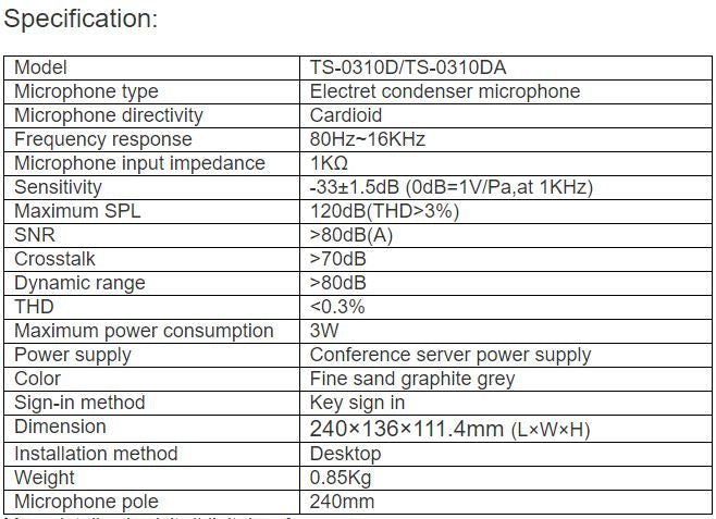 TS-0310D, TS-0310DA Full Digital Conference Chairman Unit Delegate Unit