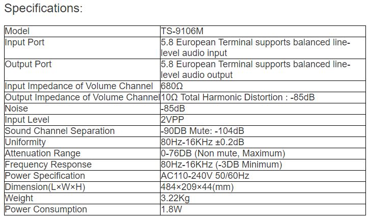 TS-9106M 4-Channel Volume Controller
