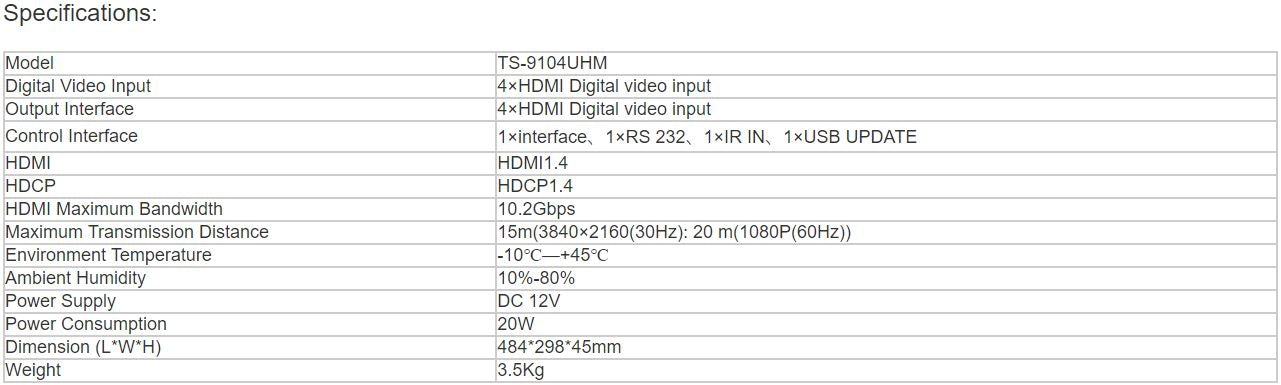 TS-9104UHM HD Video Switcher