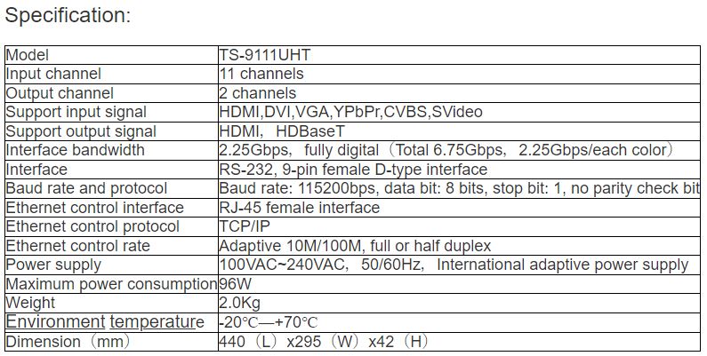 TS-9111UHT HD Seamless Mixer Matrix Switcher