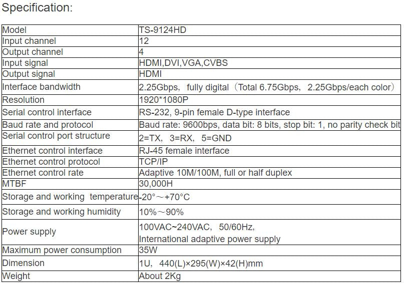 TS-9124HD HD Video Switcher