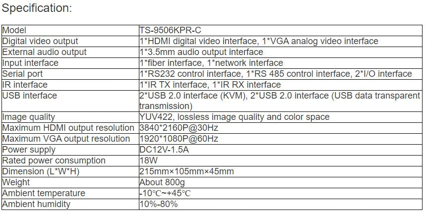 TS-9506KPR-C Ultra HD KVM Visual Management Receiver