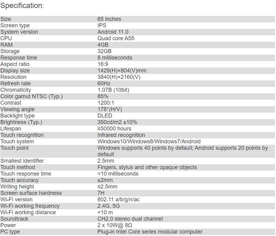 TV-65830E Interactive Flat Panel