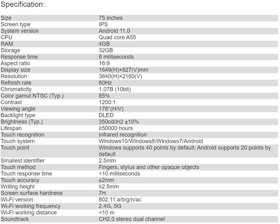 TV-75830E Interactive Flat Panel