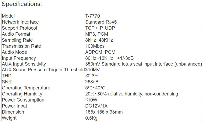 T-7770 IP Network Audio A cquisition Terminal