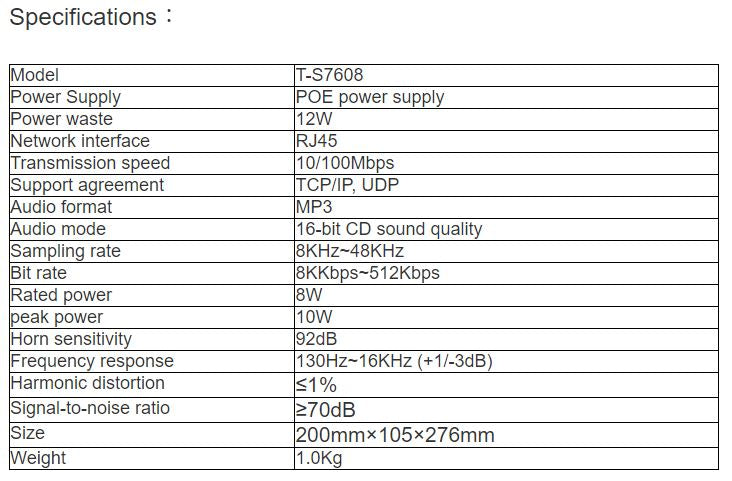 T-S7608 POE Wall Mount Speaker
