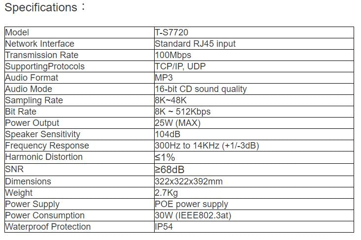 T-S7720 IP POE Horn Speaker