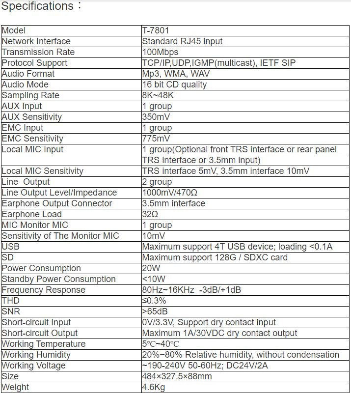 T-7801 IP PA System Terminal