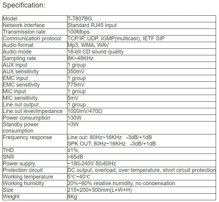 T-7807BG IP Network Active Speaker - with backup and 2.4G headphone mic
