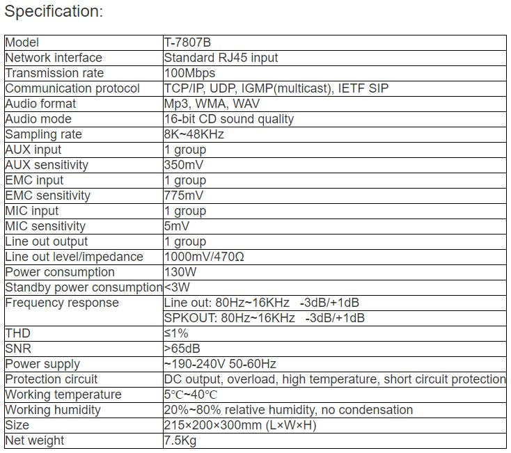 T-7807B Network Active Loudspeaker (with backup function)