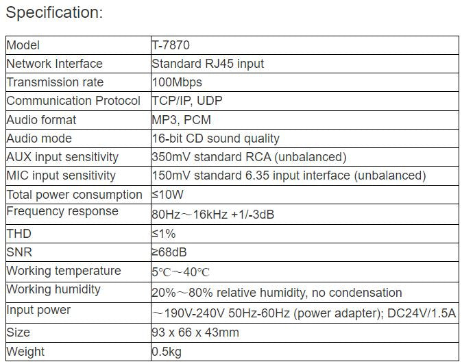 T-7870 Luna Cloud-based PA System Audio Collector