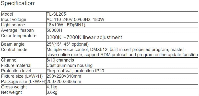 TL-SL205 18×10W Fireproof Par Light