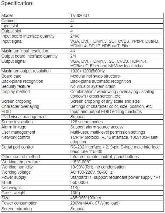 TV-8204U Splicing Processor Cabinet