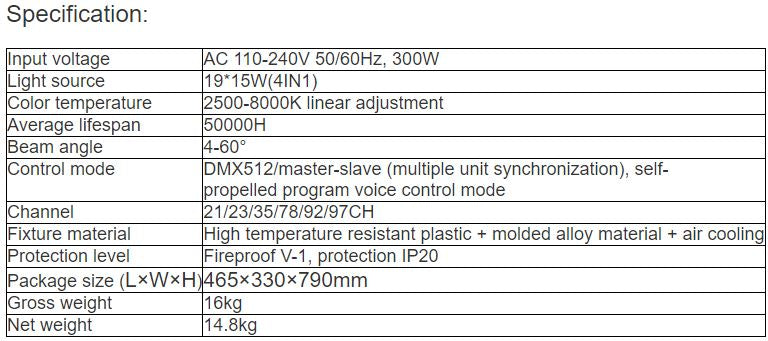 TL-SL422 19x15W Moving Head Beam Light