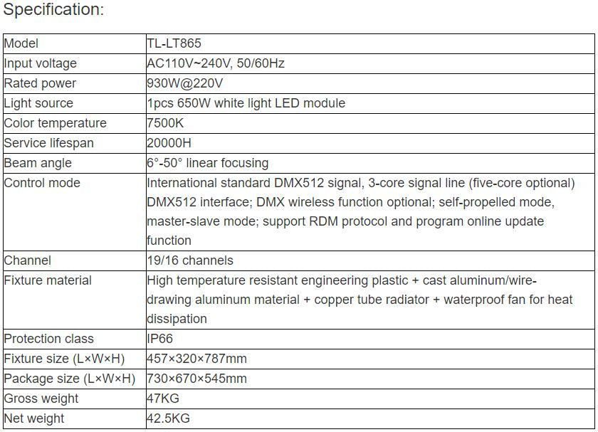 TL-LT865 Moving Head Gobo Light