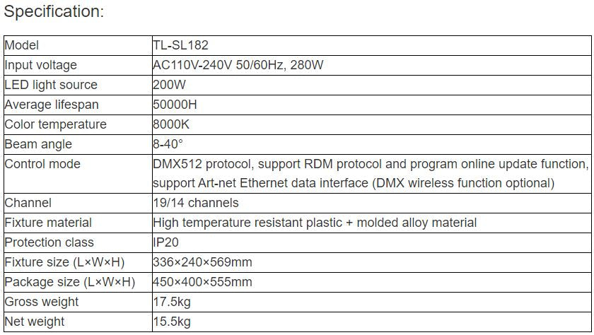 TL-SL182 200W Moving Head Gobo Light