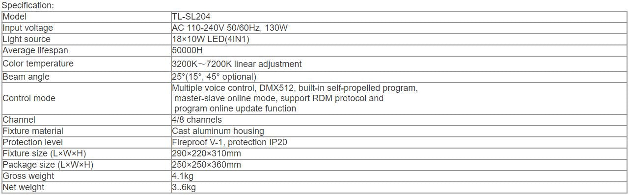 TL-SL204 18*10W Waterproof PAR Light