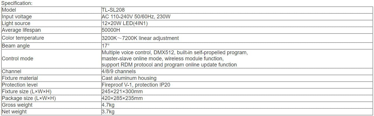 TL-SL208 12*20W PAR Light