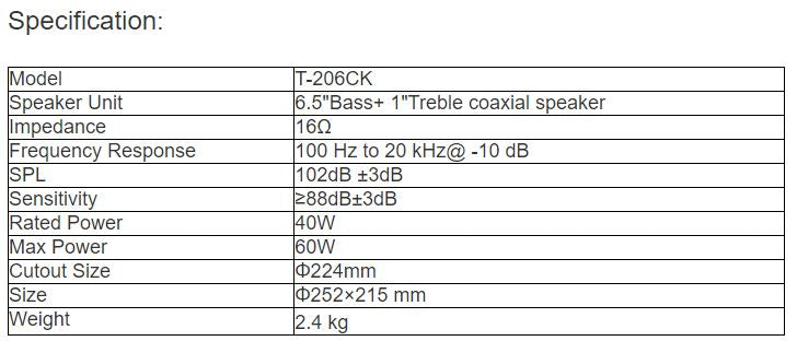 T-206CK Frameless Ceiling Speaker