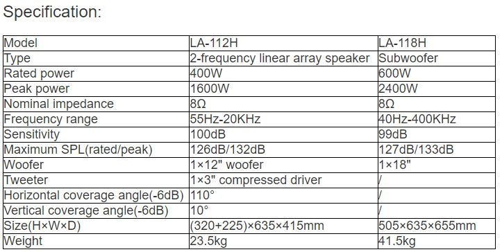 LA-112H, LA-118H Line Array Loudspeaker