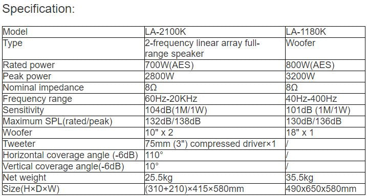 LA-2100K, LA-1180K Line Array Speaker