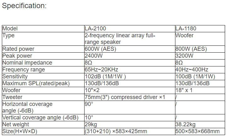 LA-2100, LA-1180 Line Array Bass Speaker
