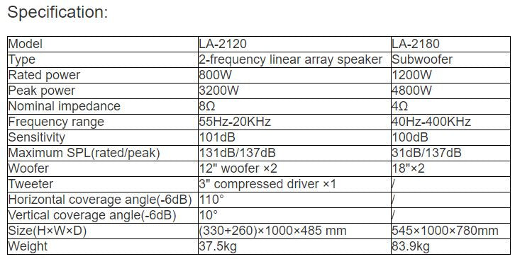 LA-2120, LA-2180 Line Array Loudspeaker