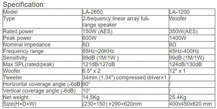 LA-2650, LA-1200 Line Array Speaker
