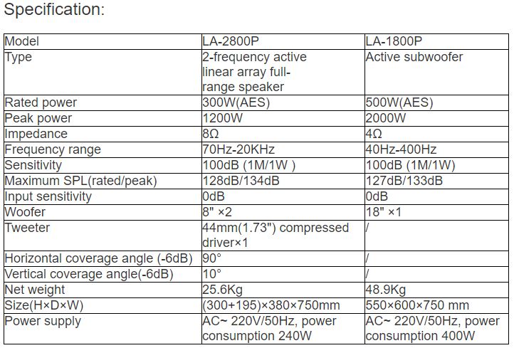 LA-2800P, LA-1800P Active Line Array loudspeaker