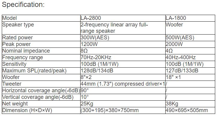 LA-2800, LA-1800 Linear Array Speaker