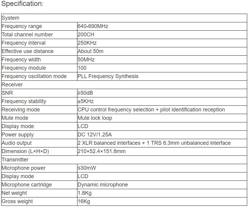 KT-M50H Wireless Microphone