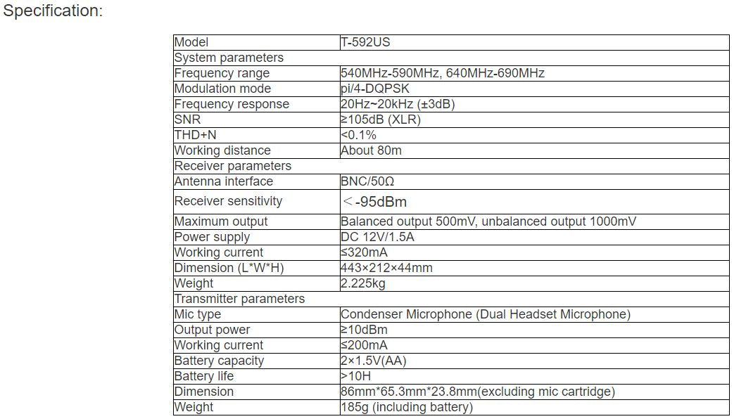 T-592US Wireless Microphone