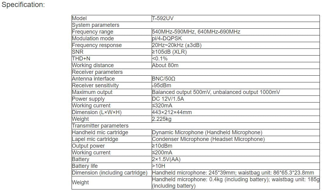 T-592UV Wireless Microphone