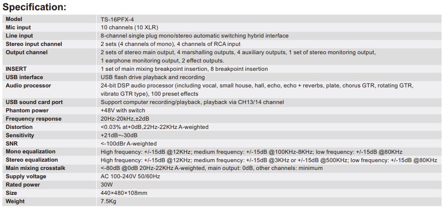 TS-16PFX-4 16 Channel Mixer with DSP with 4 group