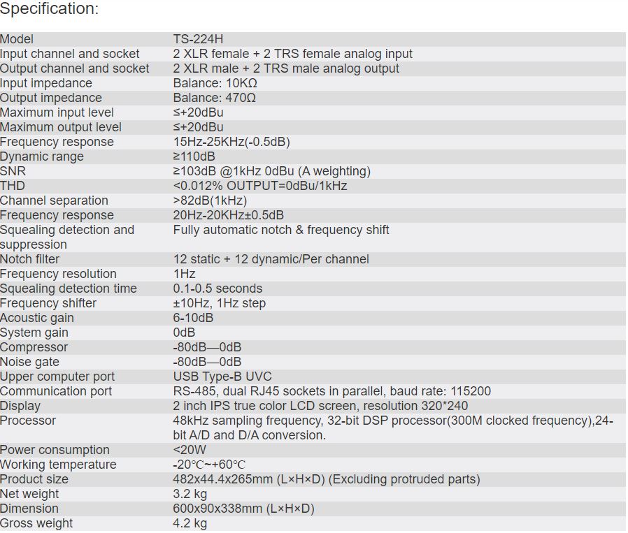 TS-224H 2-Channel Feedback Suppressor