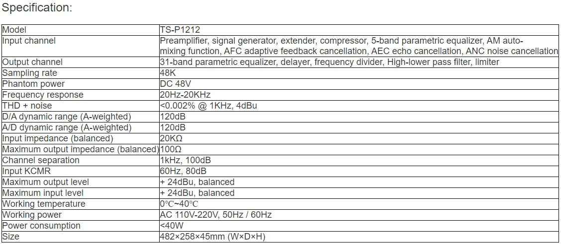 TS-P1212 12 Input and 12 Output Digital Audio Matrix Processor