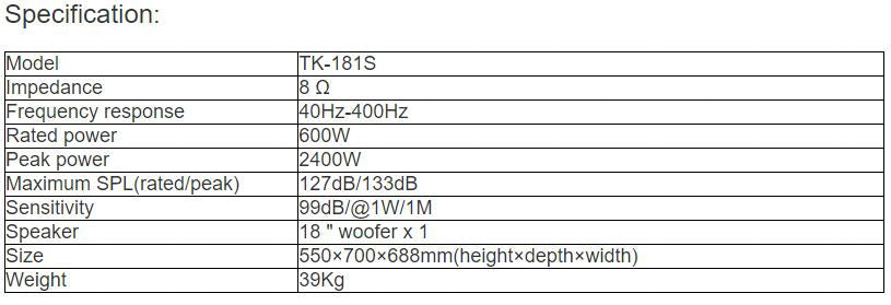 TK-181S High grade ultra low frequency sound box